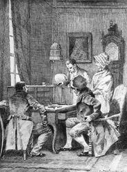 Ilustracja Edouarda Toudouze (1848-1907) do Umowy małżeńskiej, powieści Honore de Balzaca (1799-1850) z wielotomowego zbioru pt. Ludzka Komedia, wydanego w 1902 r., Paryż