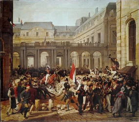 Rewolucja 1830 roku: Wyjazd króla Ludwika Filipa do ratusza w Paryżu ... (obraz na płótnie)