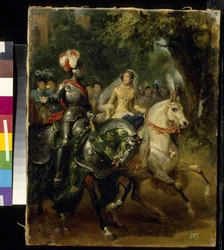 Kawalkada - Peinture de Horace Vernet (1789-1863), huile sur toile (28x22 cm), vers 1842 - (Kawalka, olej na płótnie H.Verneta, ok. 1842) - Państwowe Muzeum Sztuk Pięknych im. A. Puszkina, Moskwa
