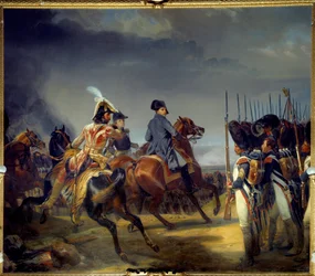 Bitwa pod Ieną 14.10.1806, cesarz Napoleon I (1769-1821), Joachim Murat i Louis Alexandre (Louis-Alexandre) Berthier zdają przegląd gwardii Obraz Emile dit Horace Vernet (1789-1863) 1836 Dim 4, 65x5,43 m²