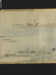 Trzej bogowie szczęścia na przyjemnej wycieczce (atrament i jasne kolory na papierze)