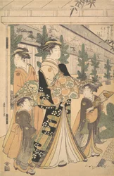 Dwóch Oiran z dwiema asystentkami w Yoshiwara.