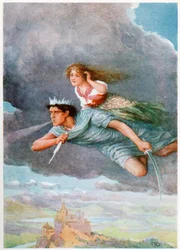 „Tysiąc mil na godzinę”, z włoskich bajek, autorstwa Lilia E. Romano, wyd. Raphael Tuck & Sons (kolor litho)