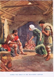 Alfred Wielki w schludnej chacie, ilustracja z „Madame Tussauds” (kolor lito)