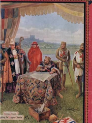 Król Jan podpisujący Magna Carta, ilustracja z „Madame Tussauds” (kolor lito)