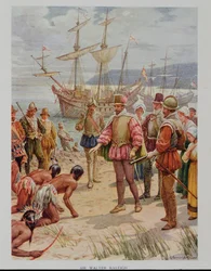 Sir Walter Raleigh (1552-1618) ląduje w Wirginii