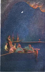 Spalenie statku, z Księgi piratów Howarda Pylesa wydanej przez Harper & Bros, 1921