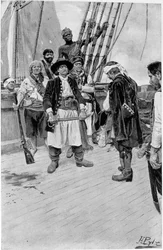 Kapitan Tongrelow wziął największy, ilustracja z „New York Colonial Privateers” Thomasa A. Janviera, wyd. w Magazynie Harpera, 1895