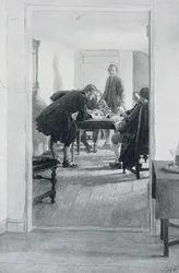 W Old Raleigh Tavern, ilustracja z "At Home in Virginia" Woodrowa Wilsona, opublikowana w Harper