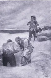 Kidd na Gardiners Island, z Księgi piratów Howarda Pylesa wydanej przez Harper & Bros, 1921