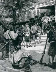 Mob Shaysa w posiadaniu gmachu sądu, ilustracja z „Narodzin narodu” Thomasa Wentwortha Higginsona, wyd. w Harper