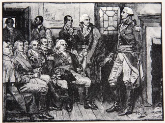 Waszyngton i jego generałowie na naradzie, 15 marca 1783, ilustracja z Harper