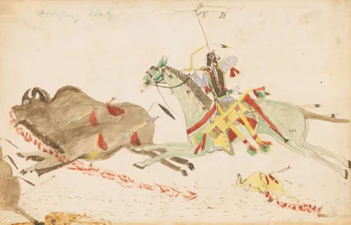 Wyjący wilk polujący na bizony, 1874-75 (pióro, tusz i wc na papierze firmowym)
