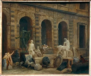 Rysownik antyków przed Małą Galerią w Luwrze ...