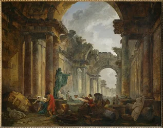 Vue imaginaire de la Grande Galerie du Louvre en ruinesWyobrażeniowy widok ruin Grande Galerie pałacu w Luwrze ...