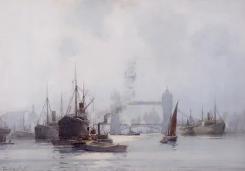 Tower Bridge z dolnego basenu, ok. 1925 (akwarela na papierze)