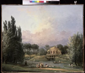 W parku. Obraz Huberta Roberta (1733-1808), olej na płótnie, ok. 1770-1780, sztuka francuska. Państwowe Muzeum Archangielskoje, Moskwa.