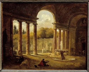 Fontanna pod portykiem. Obraz Huberta Roberta (1733-1808)