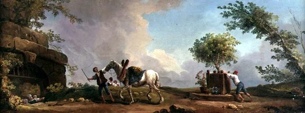 Ogrodnicy transportujący drzewko pomarańczowe (olej na płótnie)