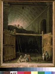Stodoła z siana w bazylice. Obraz Huberta Roberta (1733-1808), olej na płótnie, ok. 1790, sztuka francuska. Państwowe Muzeum Sztuk Pięknych im. A. Puszkina, Moskwa.