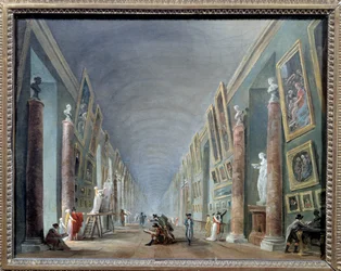 Wielka Galeria Luwru między 1801 a 1805 rokiem. Obraz Huberta Roberta (1733-1808), 0,37 x 0,46, Muzeum Luwru, Paryż
