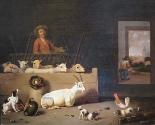 "Chłop i owczarnia w oborze" autorstwa Huberta van Ravesteyna, Muzeum Puszkina