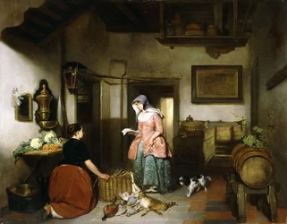 Wnętrze spiżarni z grą sprzątającą kobiety, 1852