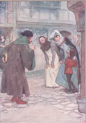 Chodź, sirrah, odpowiedz swemu panu, nie bój się, ilustracja z Wesołych kumosz z Windsoru, 1910