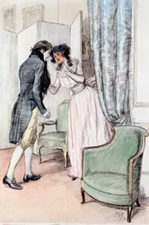Drawing Him a Little Aside, ilustracja z "Sense and Sensibility" Jane Austen, opublikowana w 1895 roku (pióro i farba na papierze)
