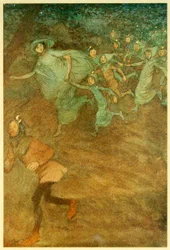Wchodzi Sir Hugh Evans, Anne Page i inni, z Wesołych żon z Windsor, 1910.