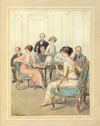 Pijąc herbatę, z „The Admirable Crichton” J.M. Barrie