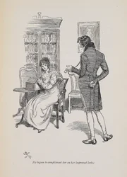 „Zaczął komplementować jej ulepszony wygląd”, za powieść Jane Austen z 1897 r. (Grawerowanie)