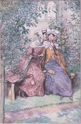 Skonsultujmy się razem przeciwko temu tłustemu rycerzowi, ilustracja z Wesołych kuzyn z Windsoru, 1910