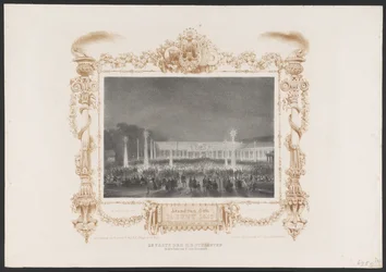 Wieczór dla studentów, 1836 Partia H.H. Studenci w ogrodzie C. van Leeuwen / Wieczór 14 czerwca 1836 (tytuł na obiekcie) Tablice z okazji stulecia Hogeschool Utrechtsche, 1836 (tytuł serii)