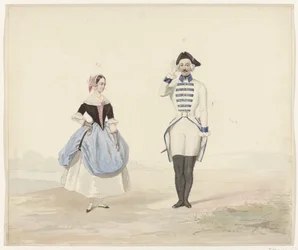 Mężczyzna i kobieta w historycznym stroju, 1841 Sześć akwarel kostiumów historycznych na bal kostiumowy w 1841 roku (tytuł serii)