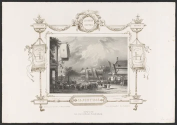 Procesja z prasą drukarską, 1836 Optogt van eene working Drukkerij / 15 czerwca 1836 (tytuł na obiekcie) Tablice z okazji stulecia Hogeschool Utrechtsche, 1836 (tytuł serii)