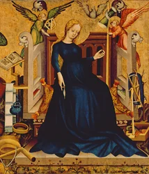 Maria Gravida, fragment panelu z Németújvár, 1409 (tempera jajowa na panelu)