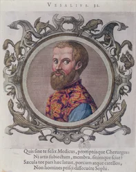 Portret Andreas Vesalius (1514-64) z Recueil des Portraits de Medecins autorstwa węgierskiego lekarza, Sambucus, 1574