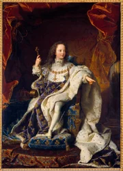 Portret pięcioletniego dziecka Ludwika XV w stroju sakralnym, króla Francji (1710-1774). Obraz Hyacinthe Rigaud (1659-1743)