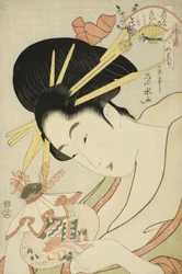 Kurtyzana Hanahito z Ogiya i towarzyszące Sakura i Momiji, z serii Beauty of the Five Festivals