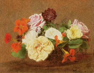 Róże i nasturcje w wazonie, 1883
