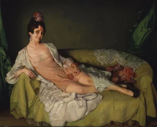 (Kobieta leżąca w fotelu, w halce i szlafroku), XX wiek