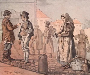 Uliczny sprzedawca mleka z serialu To są nasi ludzie, 1842