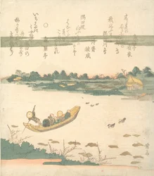 Prom Przeprawa przez rzekę Sumida, ca. 1840.