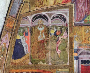 Św. Franciszek błagający papieża Honoriusza III o potwierdzenie odpustu, fresk z Porcjunkuli, 1393