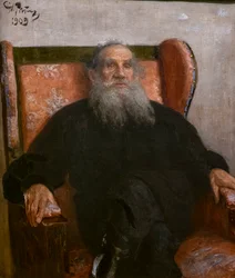LEON TOLSTOI W RÓŻOWYM FOTELU