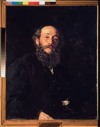 Portret artysty Nikołaja Ge (wesoły) (1831-1894). Obraz Ilyi Repina (Ilia Repin) (1844-1930), olej na płótnie