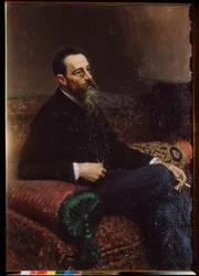 Portret kompozytora Mikołaja (Nikołaja) Rimskiego Korsakowa (Rimskiego-Korsakowa) (1844-1908). Obraz Ilyi Repina (Ilia Repin) (1844-1930), olej na płótnie