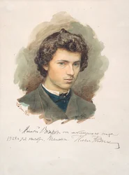 Autoportret - Repin, Ilya Yefimovich (1844-1930) - 1866 - Akwarela na papierze - 35x26 - Kolekcja prywatna