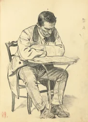 Studium do „Kawiarni paryskiej”: Mężczyzna siedzący przy stoliku w kawiarni, czytający gazetę, c. 1872-1875